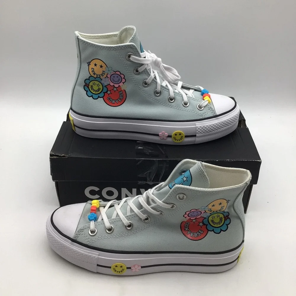 Converse CTAS Lift Hi Sunflower Smiles Blue Platform Sneakers A16296C Size 8 NEW